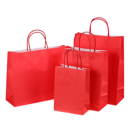 Wholesale Red Eco Friendly Kraft Paper Shopping Bags Recycled With Handle